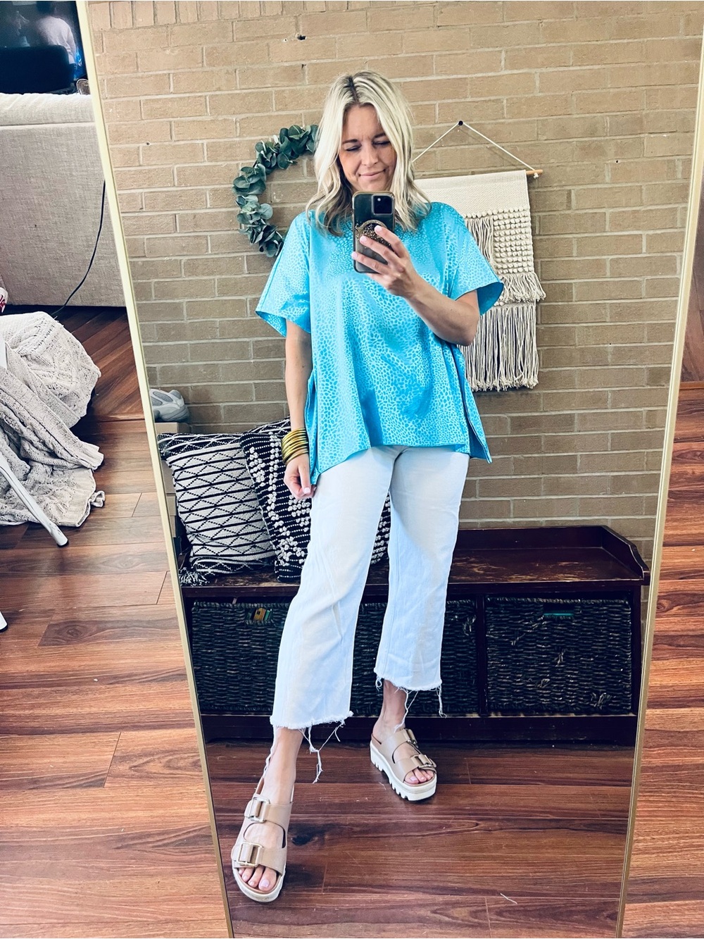 CROSBY by Mollie Burch Bright Turquoise Blue Satin Tunic